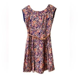 Louche Julita Paisley Flower Full Skirt Dress Size US 10/ UK 14 Belt Fully Lined